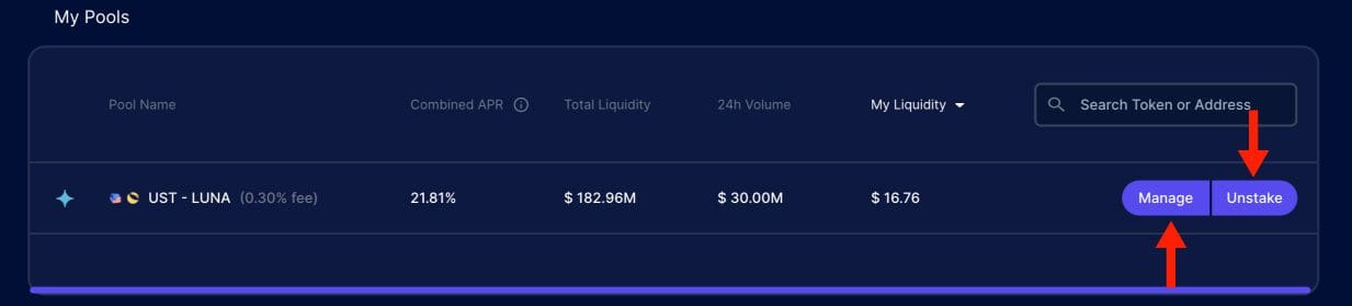 Pool di liquidità disponibili su Astroport