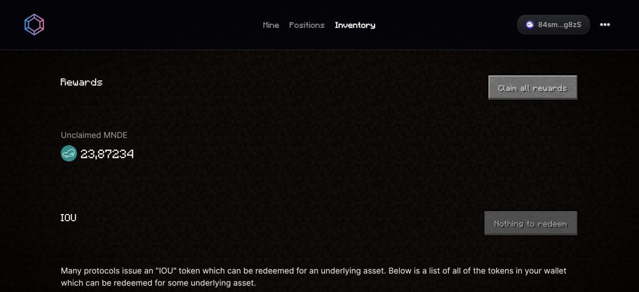 Inventory e claim delle rewards su Quarry