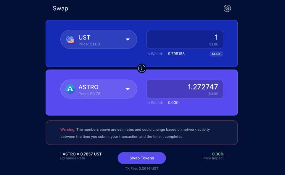 Swap di token sull'AMM Astroport
